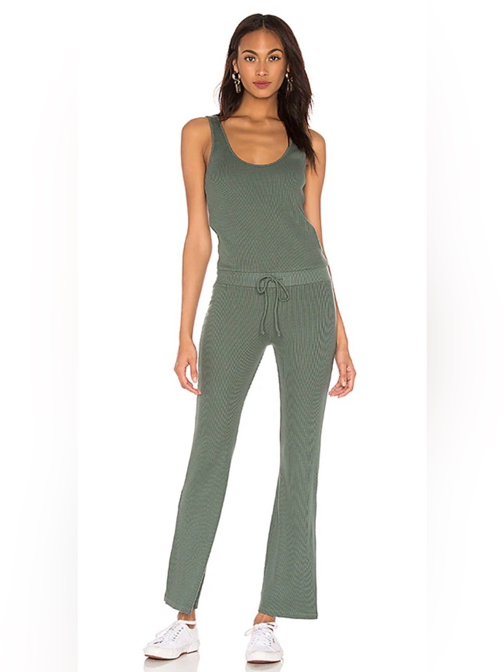 MONROW Rib Tank‎ Jumpsuit in Cactus, Size XS